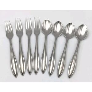 Lenox Sculpt/Marietta 4 Shirmp Forks & 4 Demitasse Spoons Stainless Flatware New